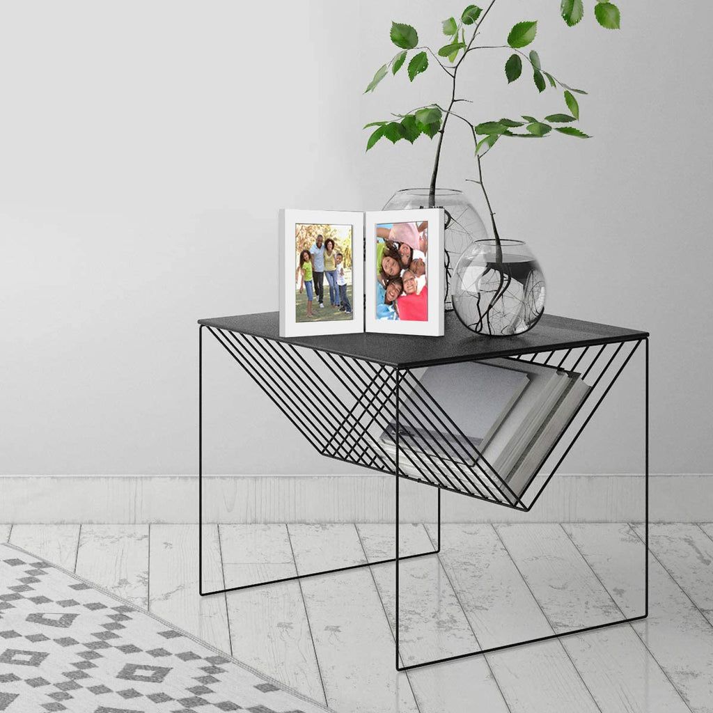 Americanflat Hinged 4x6 Picture Frame with Shatter-Resistant Glass - Double Picture Frames with Engineered Wood - Signature Collection - Photo Frame for Tabletop Display - Black