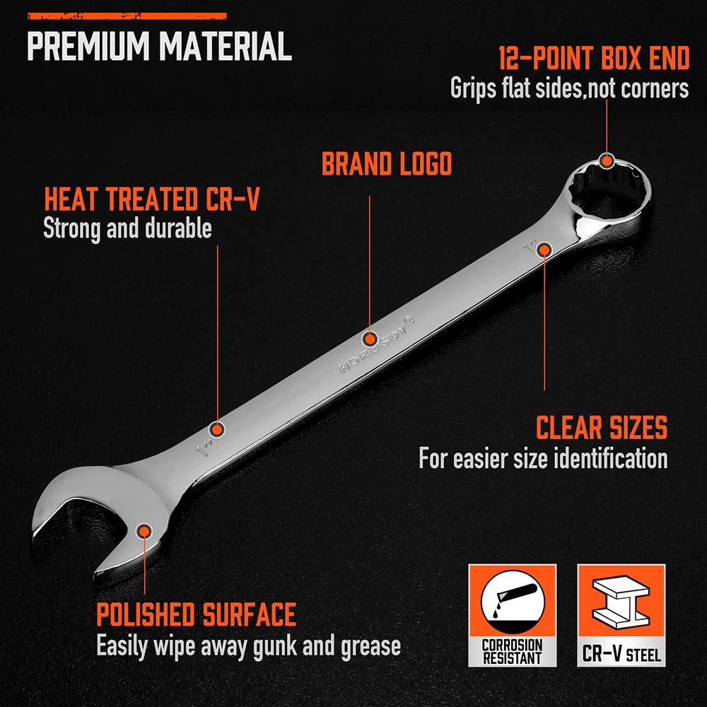 HORUSDY Large Wrench Set with Rolling Pouch | Metric | 6-Piece | 23mm, 24mm, 26mm, 27mm, 30mm, 32mm | 12 Point | Chrome Vanadium Steel