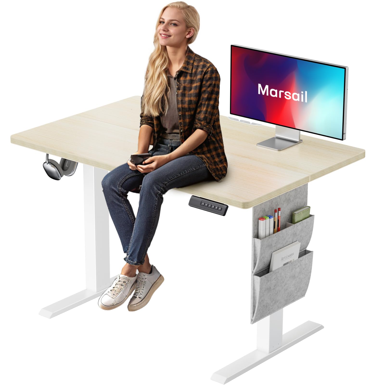 Marsail Standing Desk,Home Office Adjustable Heights Desk,Stand Up Desk,63x24 Inches Desktop Sit Stand Gaming Computer Desk for Study,Writing with 4 Memory Presets,Headphone Hook,Cable Organizer