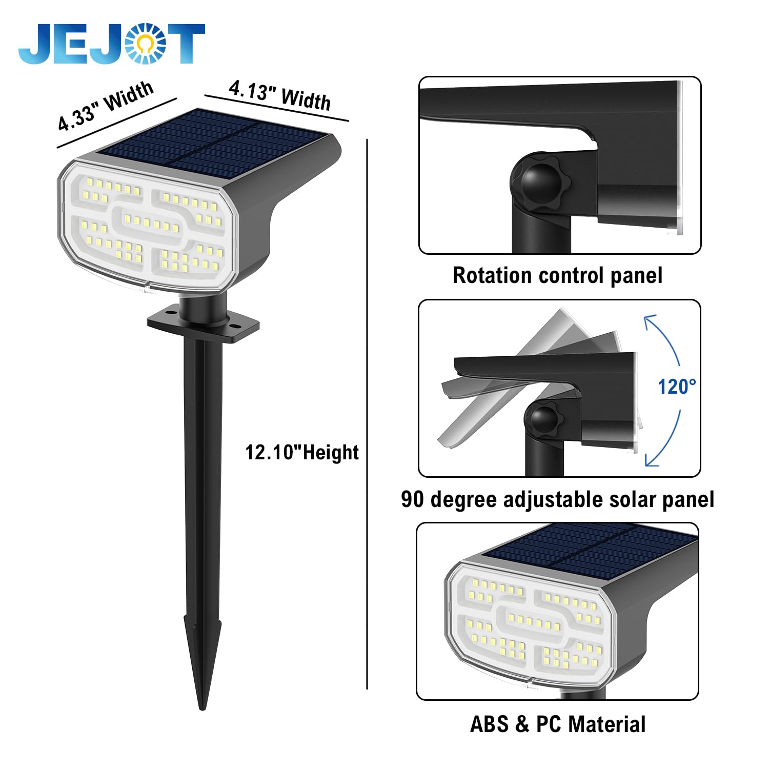 JEJOT Solar Lights Outdoor Waterproof IP65,Auto On/Off, 2700K 2 Lighting Modes, Super Bright LED, Solar Powered Yard Garden Solar Spot Lights for Outside Landscape -6 Pack