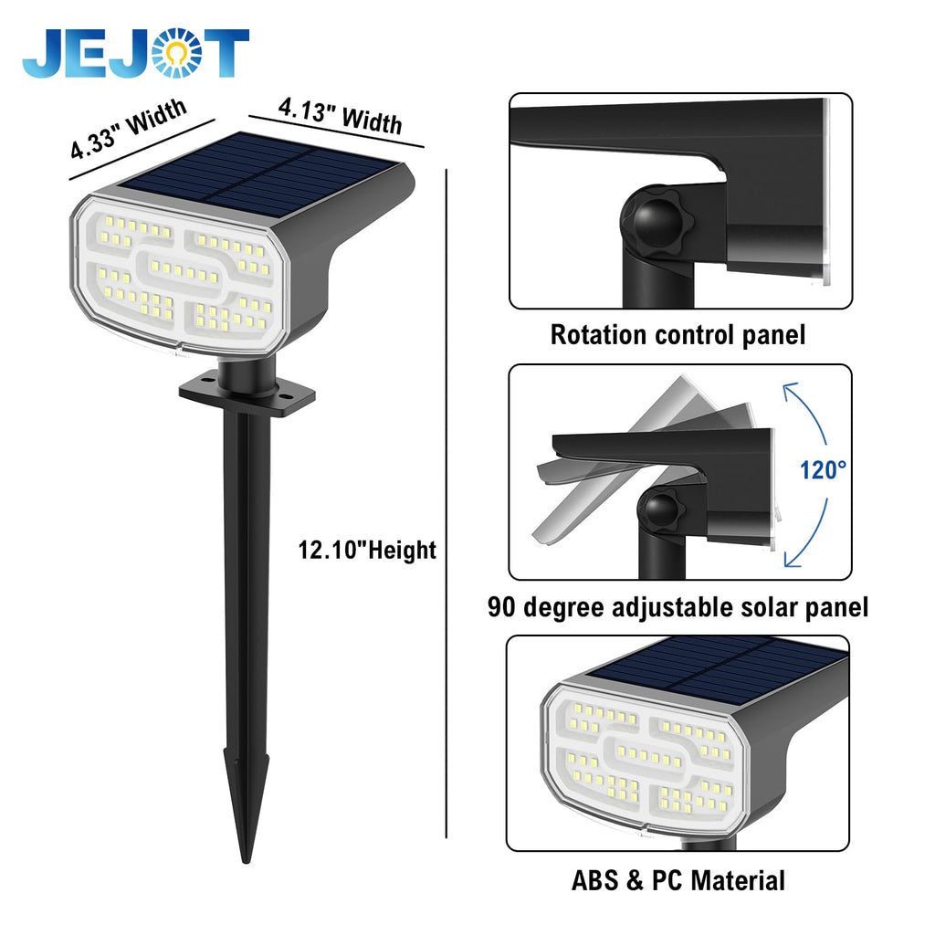 JEJOT Solar Lights Outdoor Waterproof IP65,Auto On/Off, 2700K 2 Lighting Modes, Super Bright LED, Solar Powered Yard Garden Solar Spot Lights for Outside Landscape -6 Pack