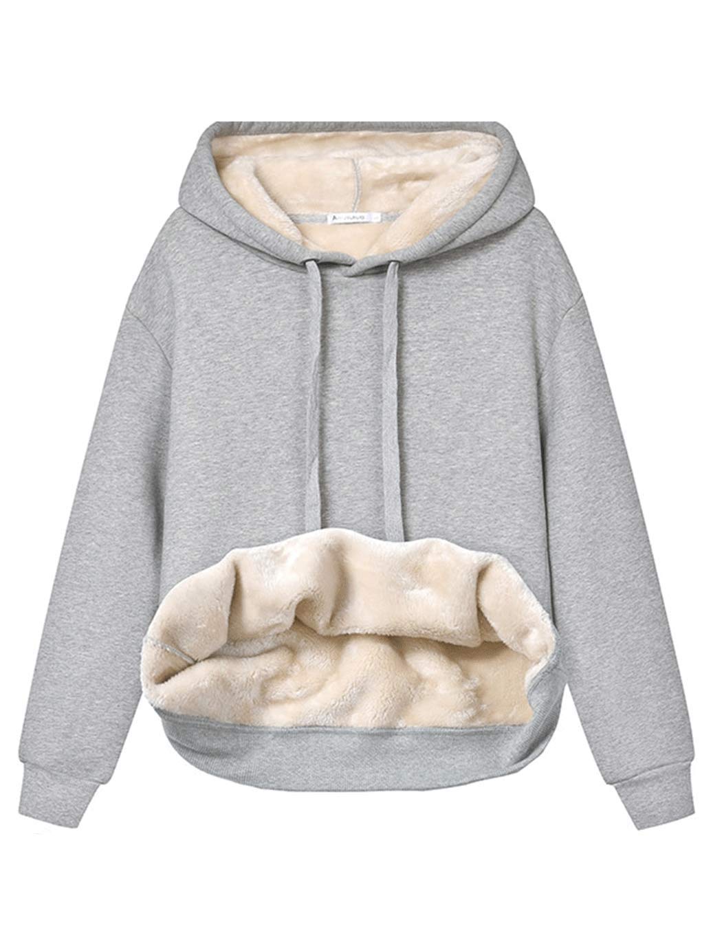Haellun Womens Casual Winter Warm Fleece Sherpa Lined Pullover Hooded Sweatshirt