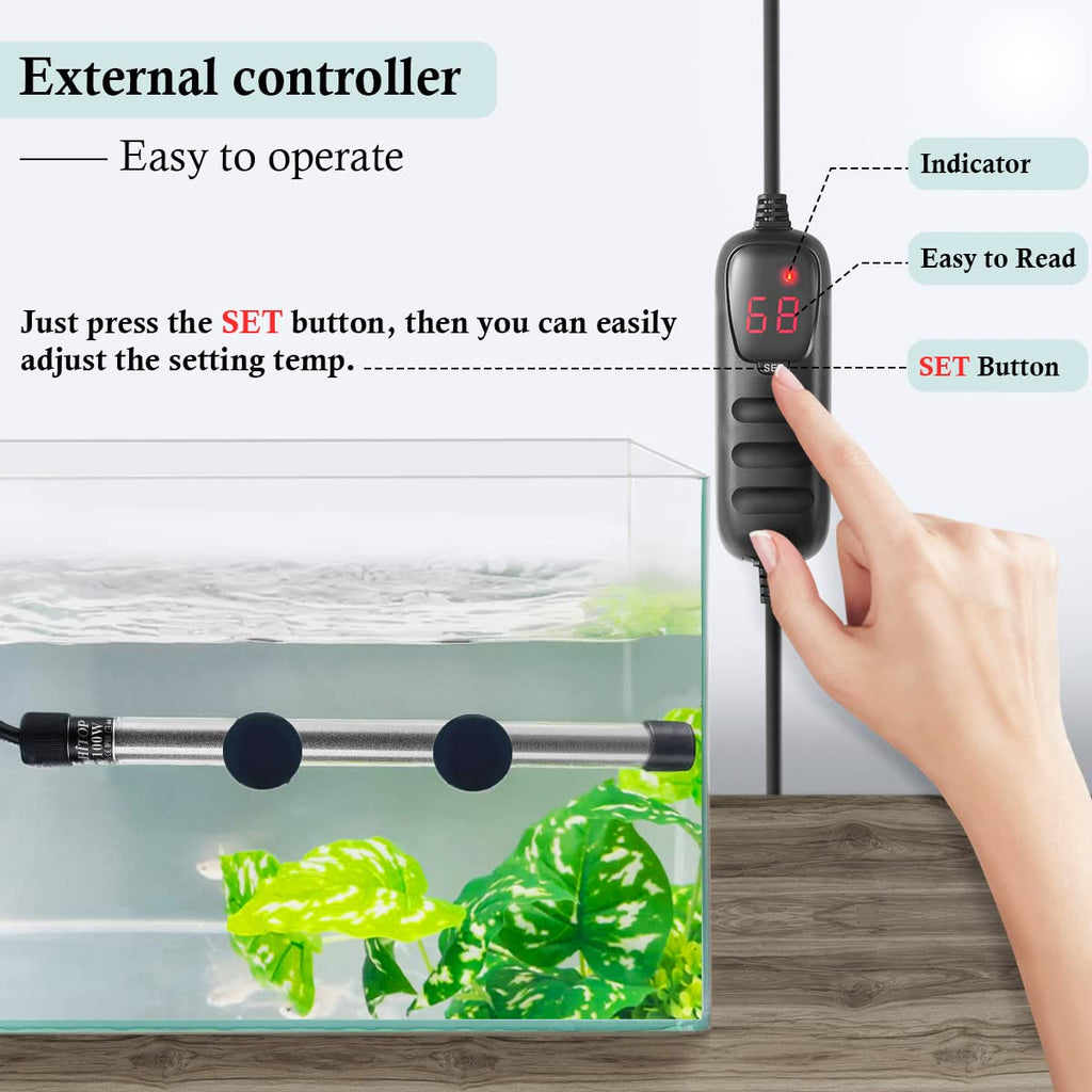 HITOP Compact Submersible Aquarium Heater -25W Digital Heater for Fish Tank Turtle Tank, for Saltwater and Fresh Water with Temperature Controller