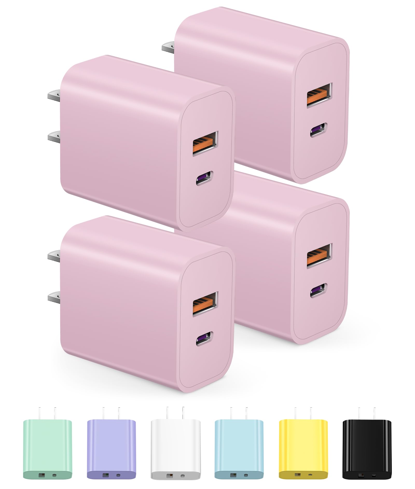 USB C Charger Block Charging Block Type C Charger 20W Wall Chargers 4 Pack for iPhone 16/16 Plus/16 Pro/16 Pro Max/iPhone 15/15 Pro/15 Pro Max/14/13/12 Pro/Samsung//Android(Black)