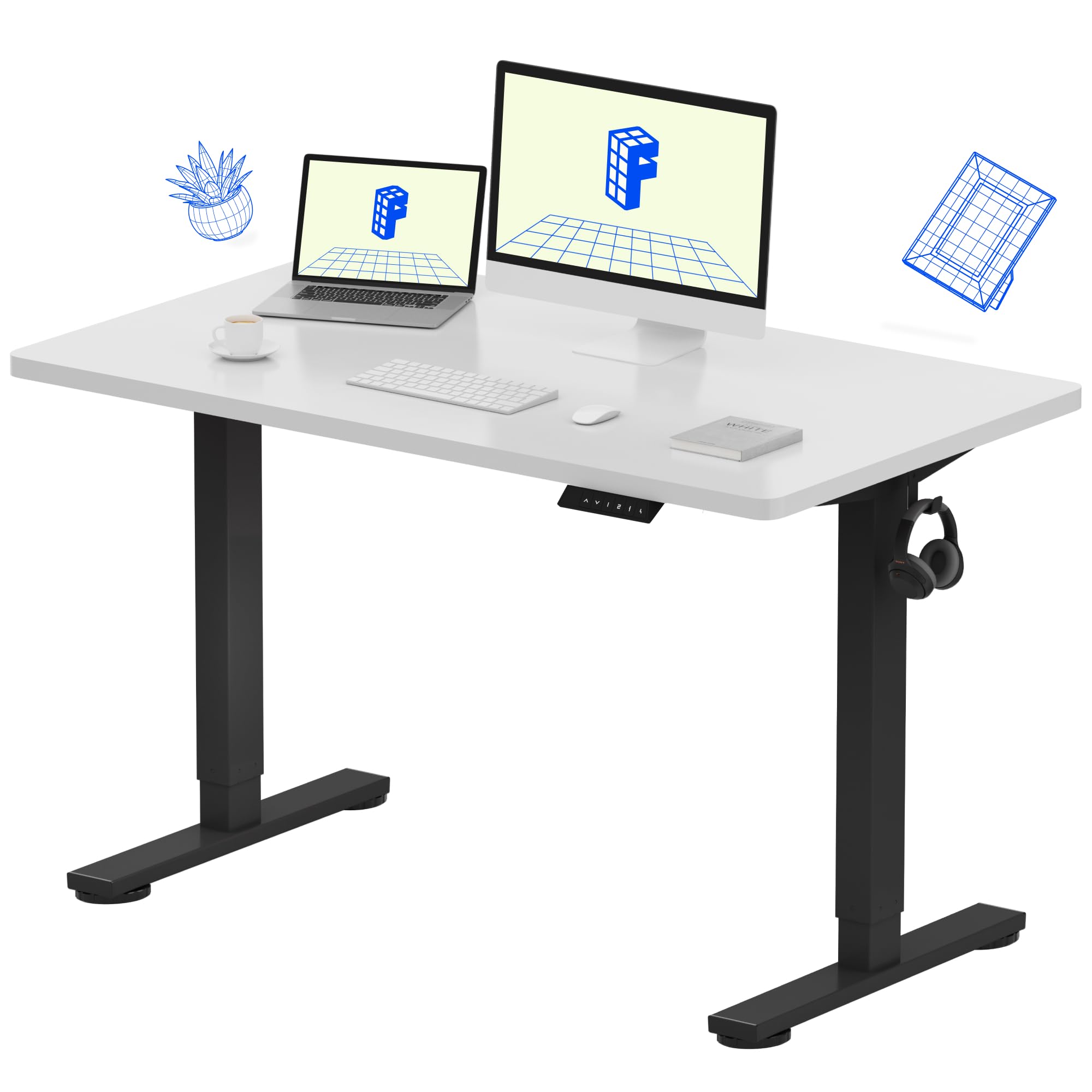 FLEXISPOT EN1 One-Piece Standing Desk, Electric Adjustable with 4 Memory Presets, 176 LBS Capacity, Stable & Quiet, Seamless Desktop for Home Office & Dual Monitors, 40"x24" Black