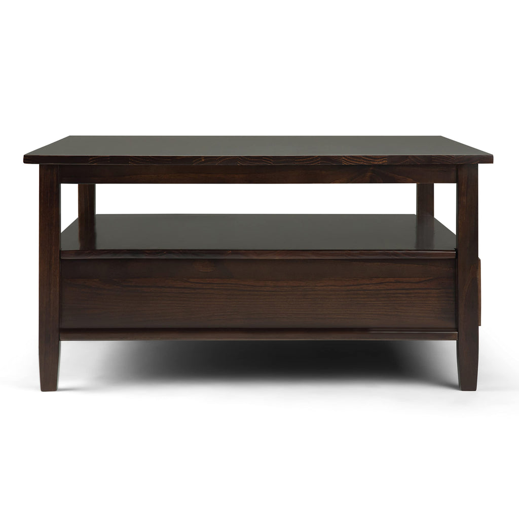 SIMPLIHOME Warm Shaker Coffee Table - 48 inch Wide Solid Wood Coffee Table in Black, Transitional Living Room Table with 2 Drawers, Open Shelf, Shaker Fronts and Tapered Legs