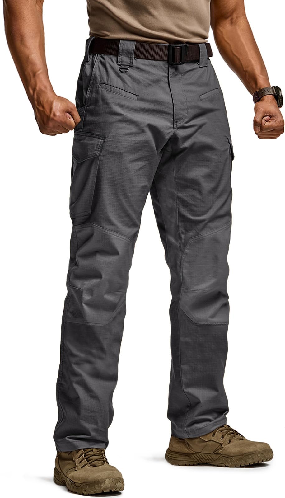 CQR Men's Flex Ripstop Tactical Pants, Water Resistant Stretch Cargo Pants, Lightweight EDC Hiking Work Pants