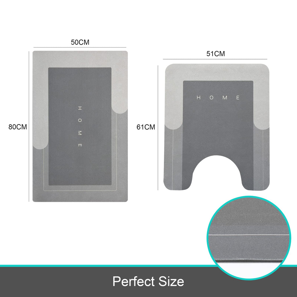 HelloTree 2Pcs Ultra Soft Napa Skin Bath Mat and U-Shaped Toilet Rug, Water Absorbent and Non Slip Shower Bath Rug for Bathroom, Tub and Shower - 20"x32"+20"x24", Blue
