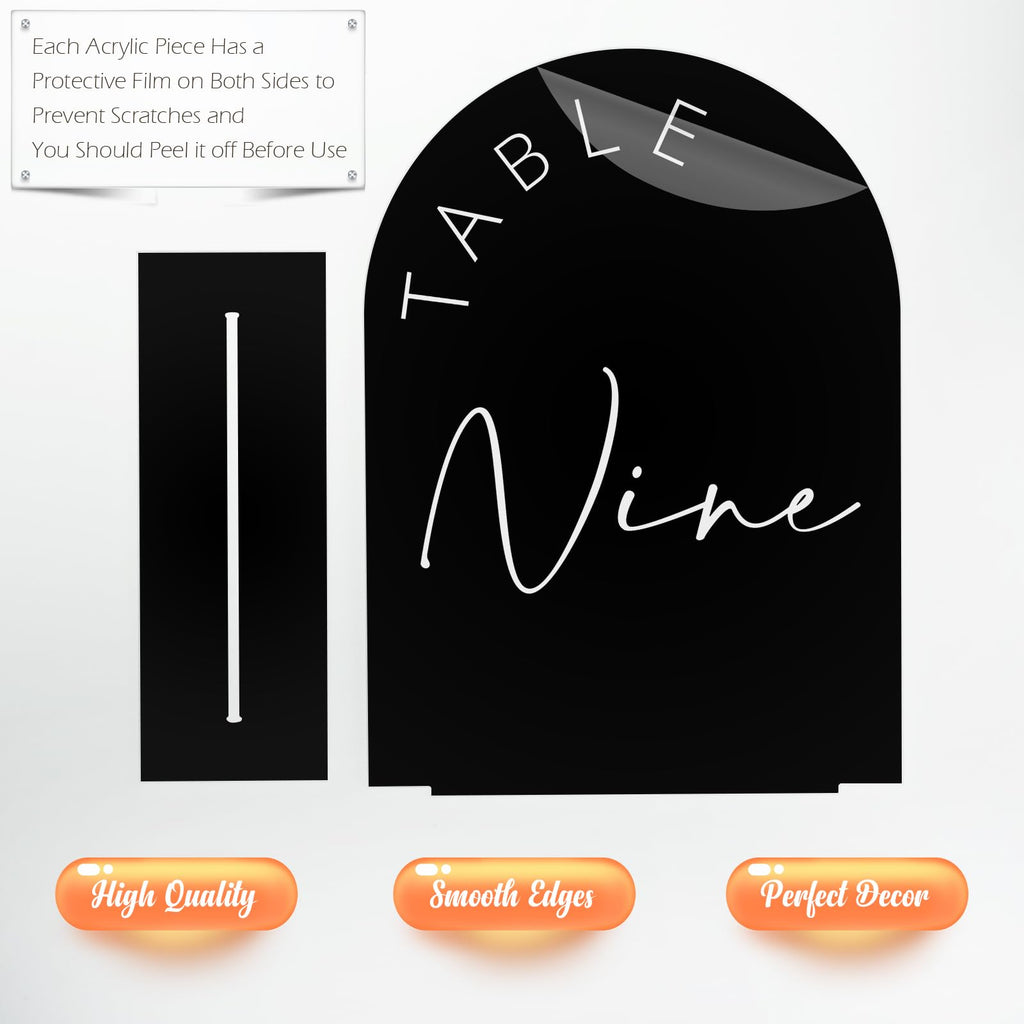 Black Arched Wedding Table Numbers 1-10 with Stands, 5x7 Inch Black Arch Acrylic Sign with Gold Letters, Acrylic Table Numbers for Wedding Reception