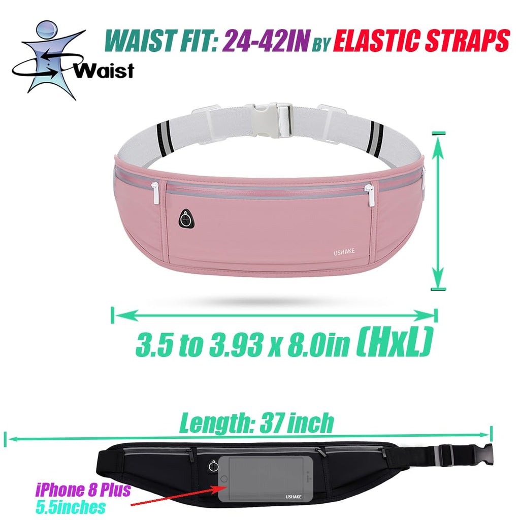 USHAKE Slim Running Belt, Workout Fanny Pack for Men Women,Exercise Waist Pack for Apple iPhone Holder, Runner Belt for Running Walking Cycling Camping Gym Black