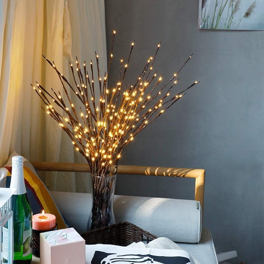 DK177 2 Pack Led Branch Light Battery Operated Lighted Branch Vase Filler Willow Tree Artificial Little Twig Power Brown 30 Inch 20 LED for Home Outdoor Indoor Romantic Decoration, White Light