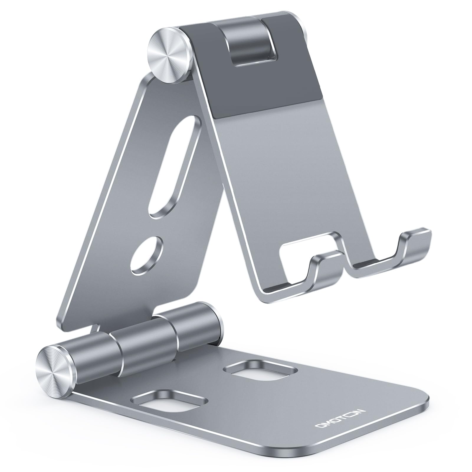 OMOTON Foldable Cell Phone Stand, C4 Portable Aluminum Phone Holder, Adjustable Phone Dock Cradle for iPhone 17/16/15 Pro Max Air, Small Tablets, All Smart Phones for Women Men Gift, Silver