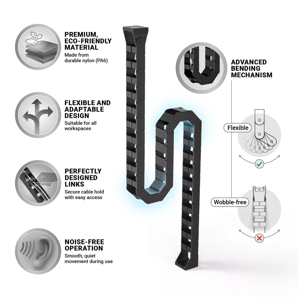 Ultimate Setup Under Desk Cable Management Vertebrae - Perfect for Sit Stand Desk - Wire Management - Adjustable Length - Flexible Cable Spine - Black, 133 cm