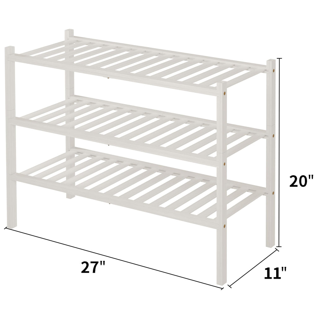 ROMGUAR CRAFT 2-Tier Bamboo Long Shoe Rack, Free Standing Wood Shoe Shelf Storage Organizer for Closet Entryway Stackable 35"x11"x13" (Black)