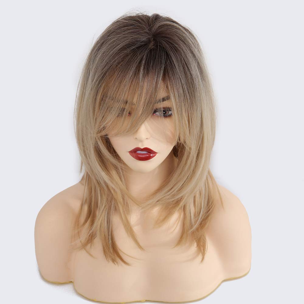 HAIRCUBE Auburn Wigs for Women,Long Layered Orange Wigs with Bangs Heat Resistant Synthetic Fibre Wigs(pelucas de cabello natural)