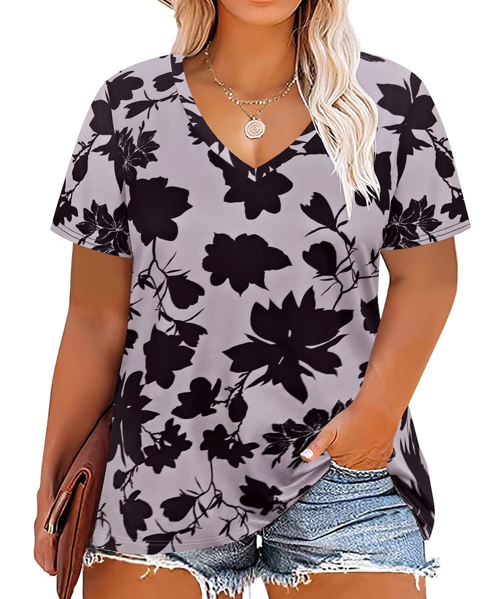 CARCOS Womens Plus Size Tops Short Sleeve Shirts V Neck Tunic Floral/Aniaml Blouses XL-5X