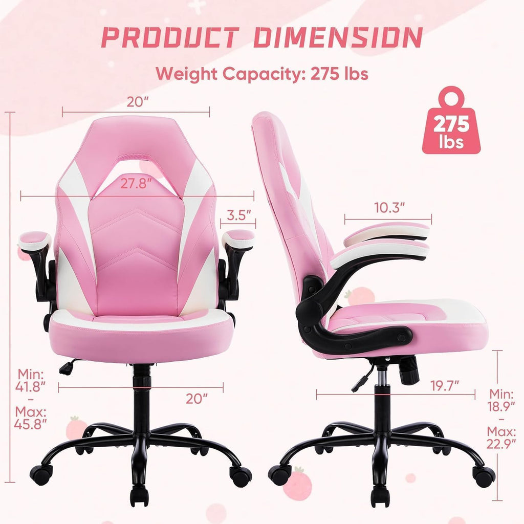 OLIXIS Computer Gaming Desk Chair - Ergonomic Video Game with Comfy Lumbar Support and headrest, PU Leather with Flip-up Arms, Adjustable Height and Swivel Wheels, for Adults, Black