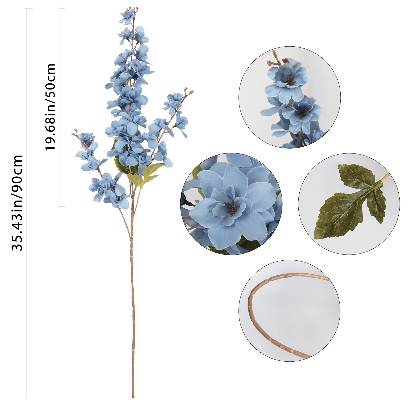 6PCS Blue Delphinium Artificial Flower Lifelike Silk Larkspur Flowers Plant 35.43" Long Stem Blossoms Fake Flowers for Tall Vase Floral Arrangements Home Table Wedding Decor(Blue)