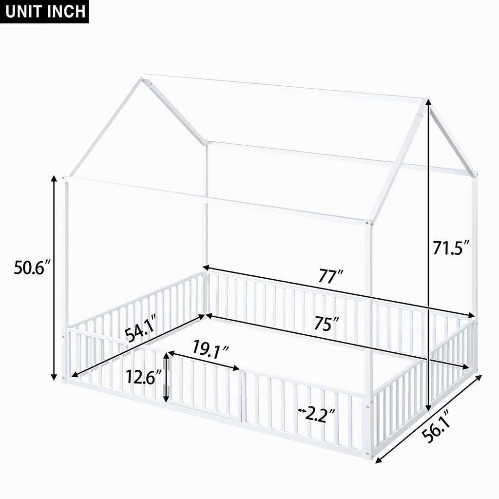 Bellemave Twin Size Montessori Floor Bed, Metal House Bed Framefor Kids, Montessori Floor Beds with Fence, Playhouse for Kids,Black