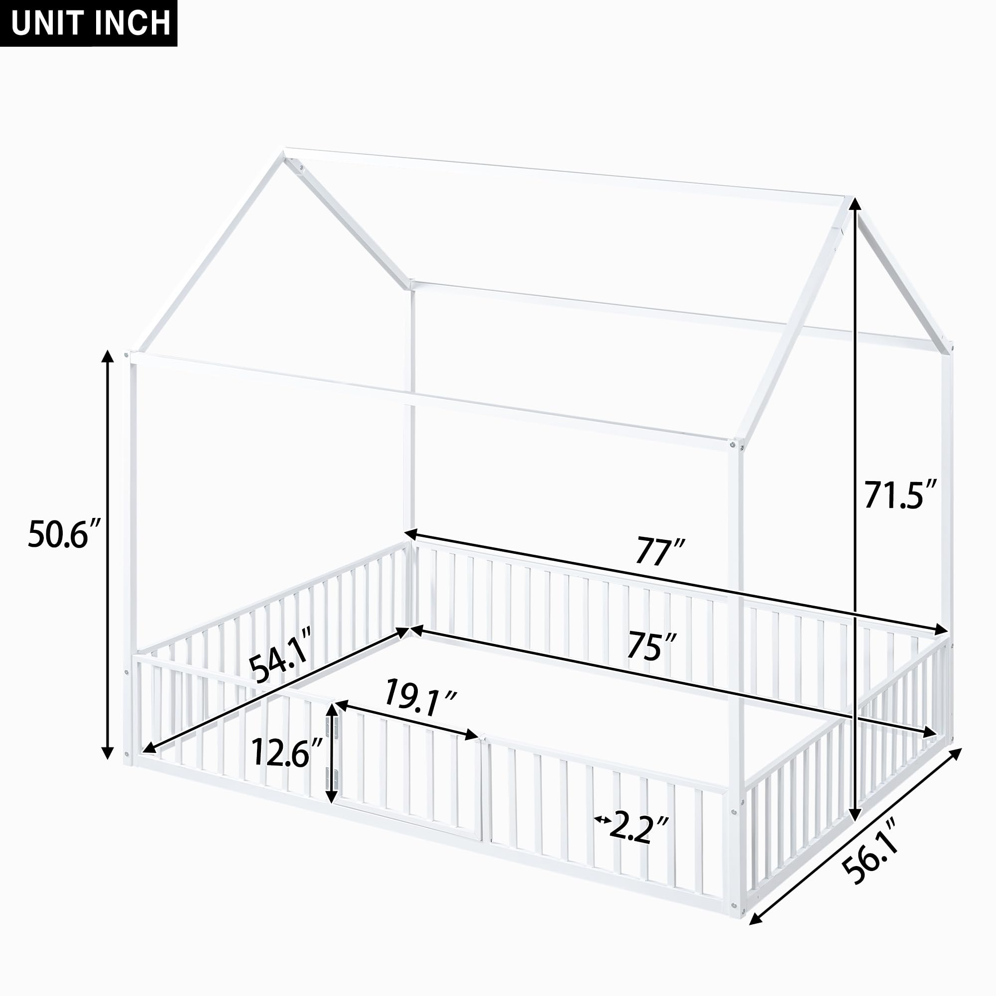 Bellemave Twin Size Montessori Floor Bed, Metal House Bed Framefor Kids, Montessori Floor Beds with Fence, Playhouse for Kids,Black
