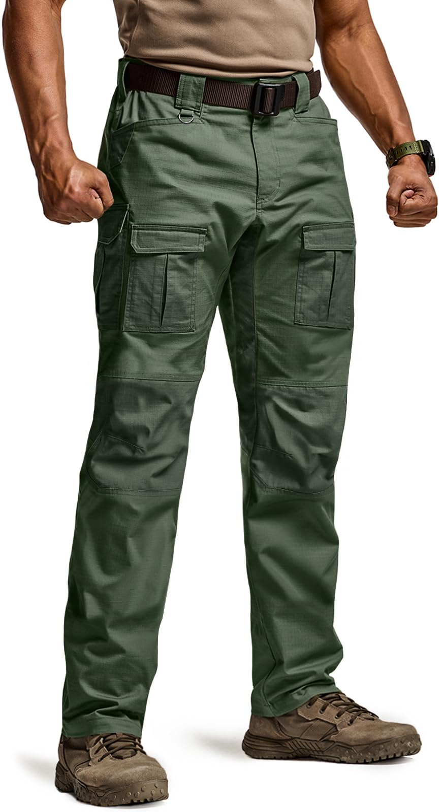 CQR Men's Flex Ripstop Tactical Pants, Water Resistant Stretch Cargo Pants, Lightweight EDC Hiking Work Pants