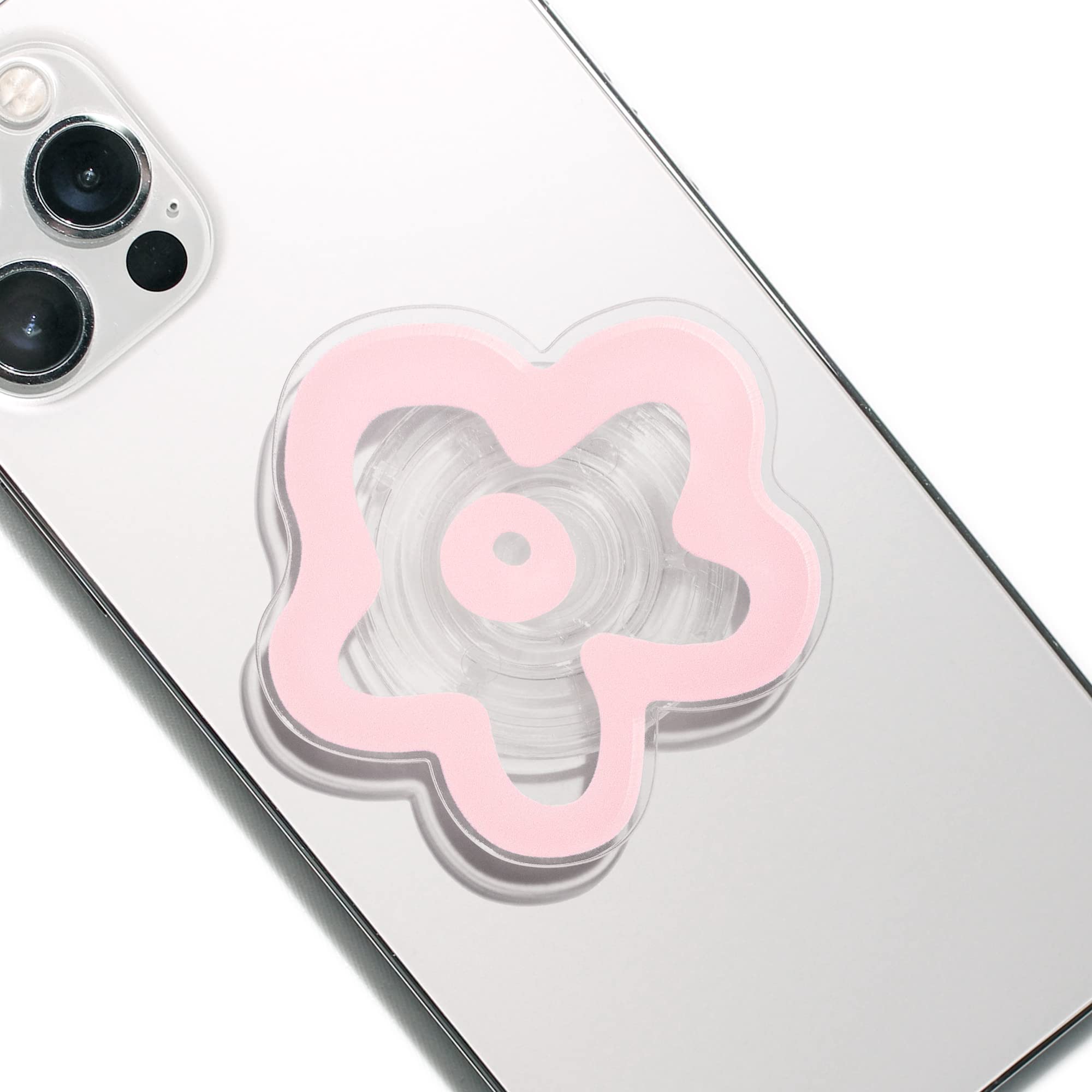 OnTheGrip Cute Transparent Daisy Flower Shape Design Mobile Phone Grip Multi Functional Collapsible Stand Holder for Smartphone Tablet Cell Phone Accessory (Black)