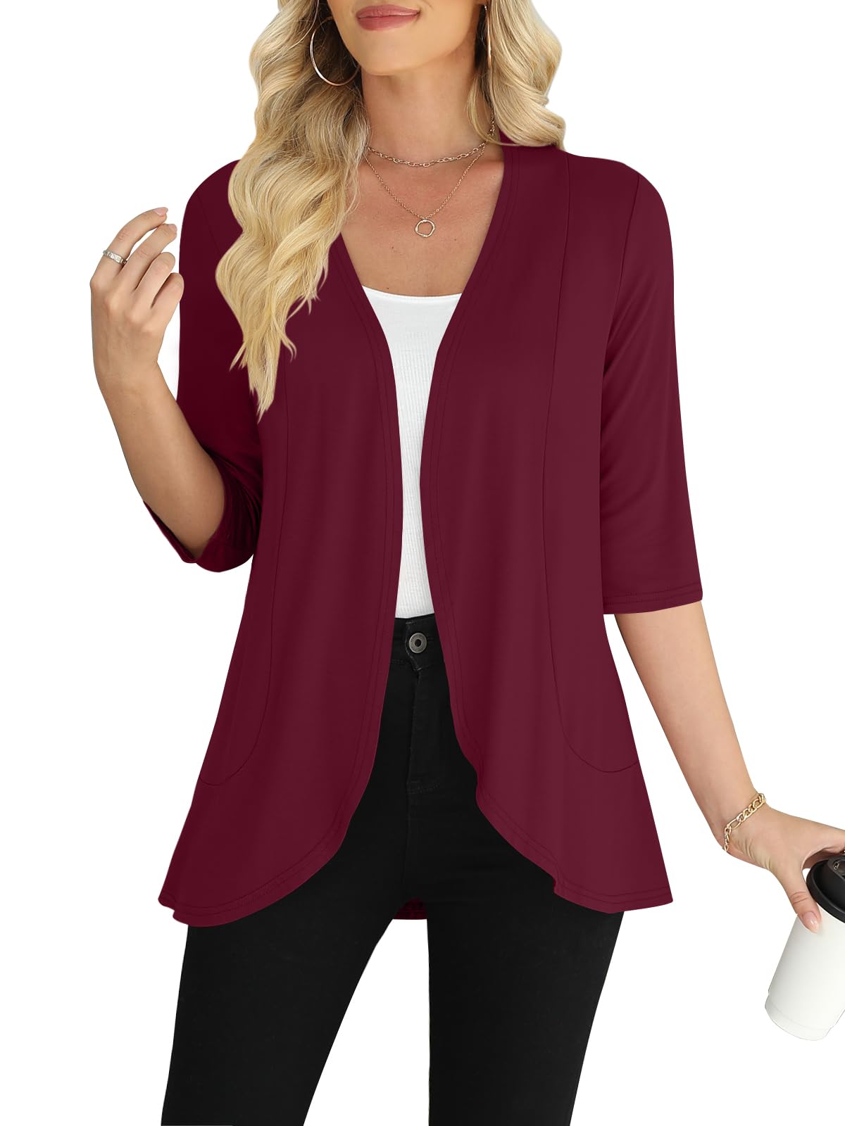 Yincro Women's Casual 3/4 Sleeve Cardigan Lightweight Soft Open Front Cardigans