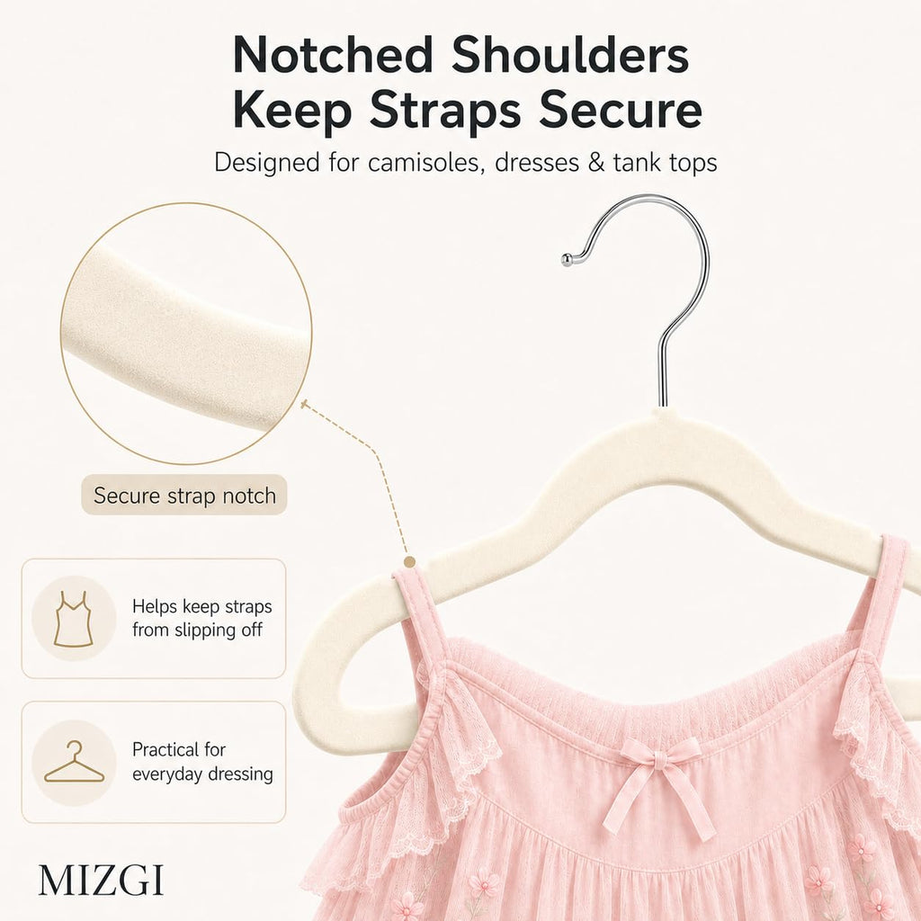 MIZGI Baby Velvet Hangers,Non-Slip Kids & Toddler Hangers,11.8 Inch Hangers for Baby Clothes,Pack of 50(Black/Black)