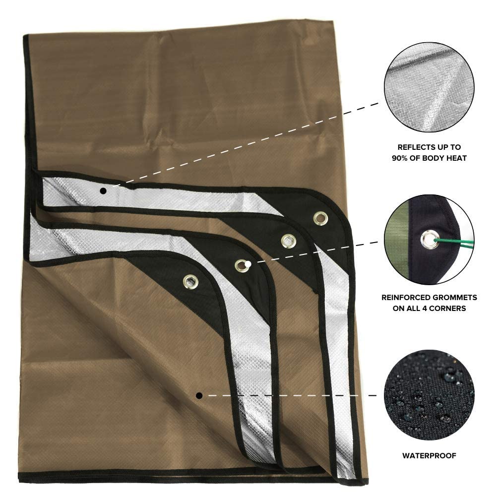 Arcturus Insulated Tarp, Reusable Heavy Duty Thermal Survival Blanket – 60x82in, Reflects 90% Body Heat, Waterproof, Windproof, 3-Layer Design, Reinforced Grommets, Black