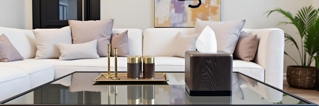 Hymmah Square Tissue Box Cover Holder with Tray,Unique Cube Design Tissue Dispenser Cover Decor for Vanity Counter Tops Also Great for Bedroom and Living Room