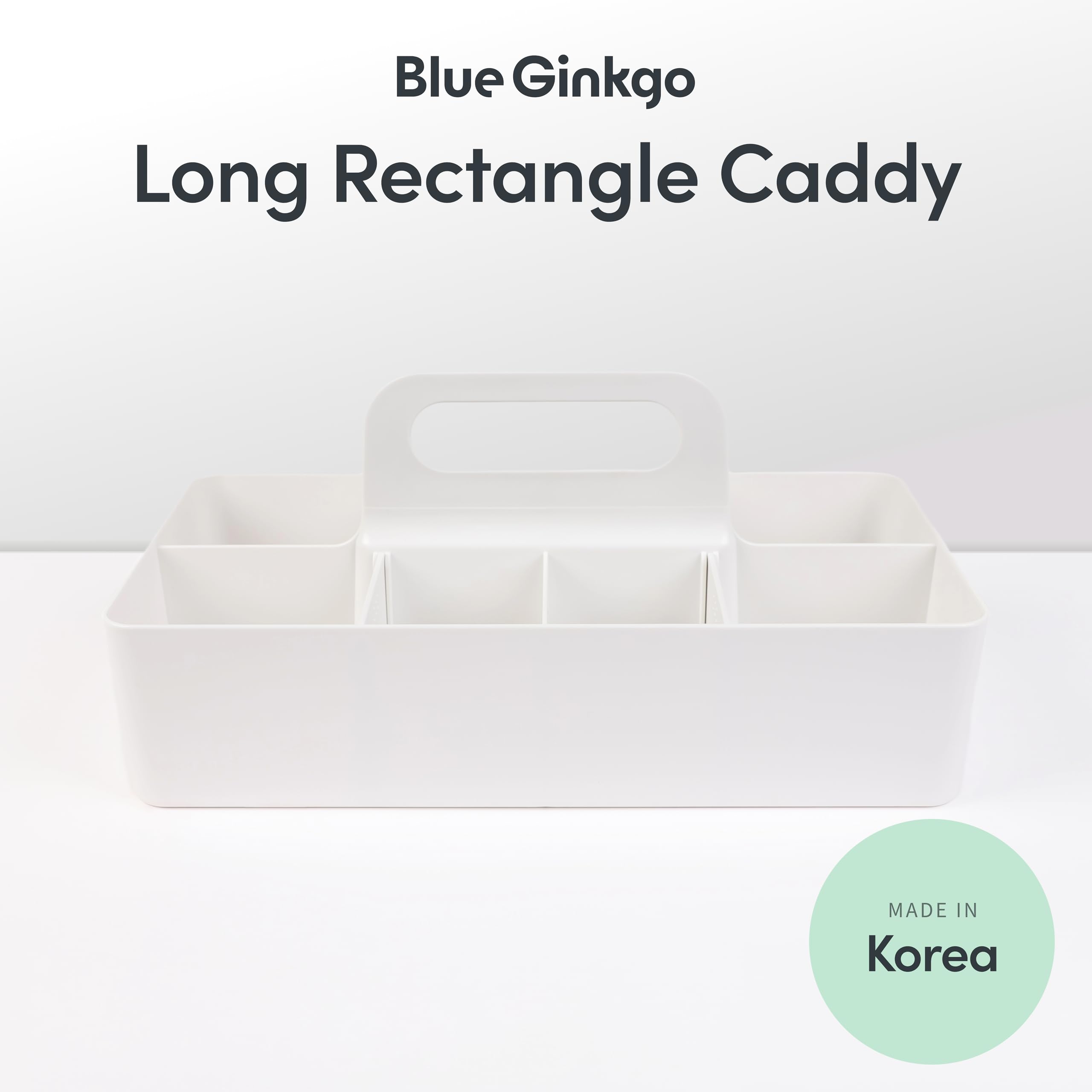 BLUE GINKGO Stackable Organizer Caddy – Korean-Made Portable Tote for Bathroom, Office, Crafts, or School Supplies (Long Rectangle, Blue)