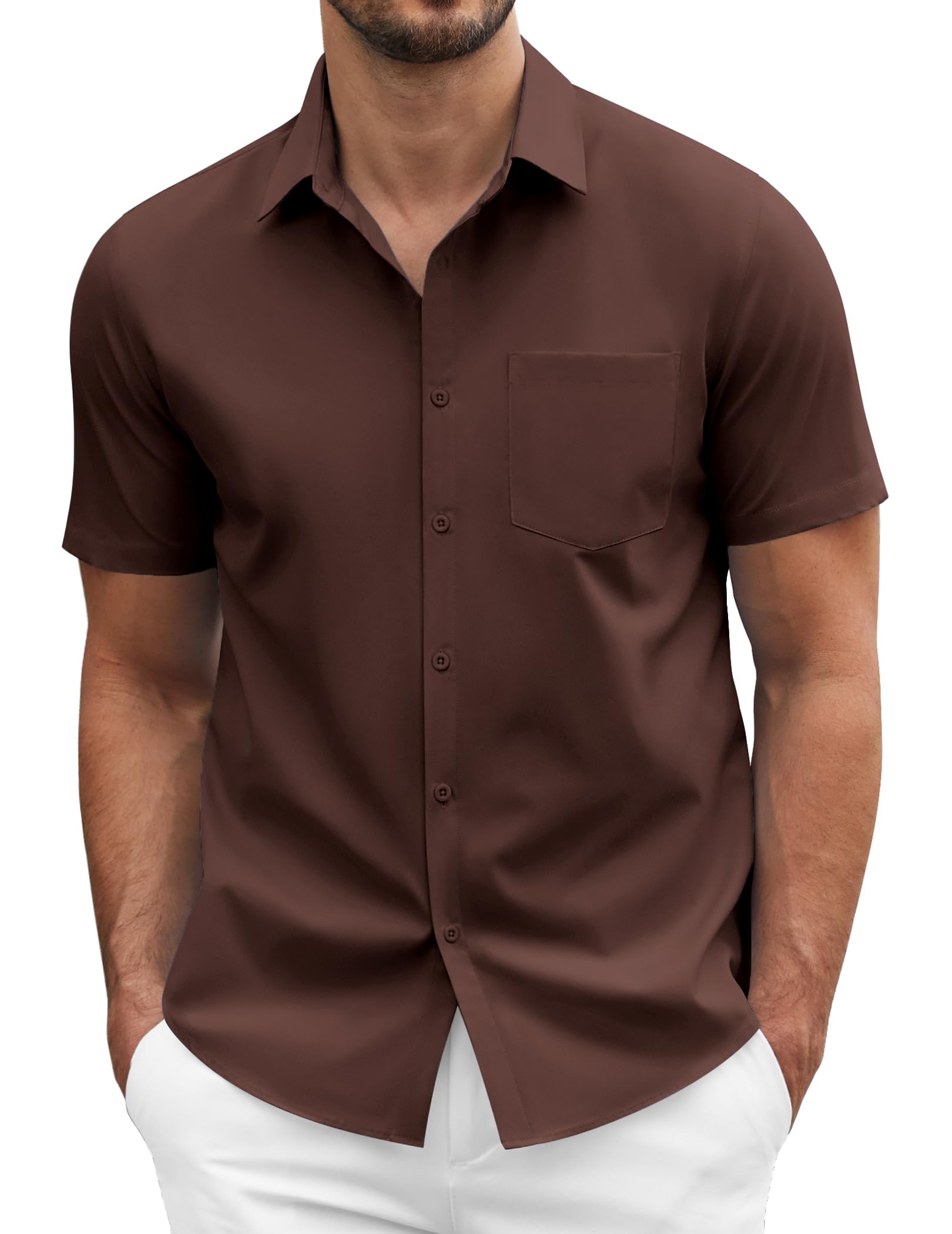 COOFANDY Men's Short Sleeve Casual Button Down Shirt Business Untucked Dress Shirts with Pocket