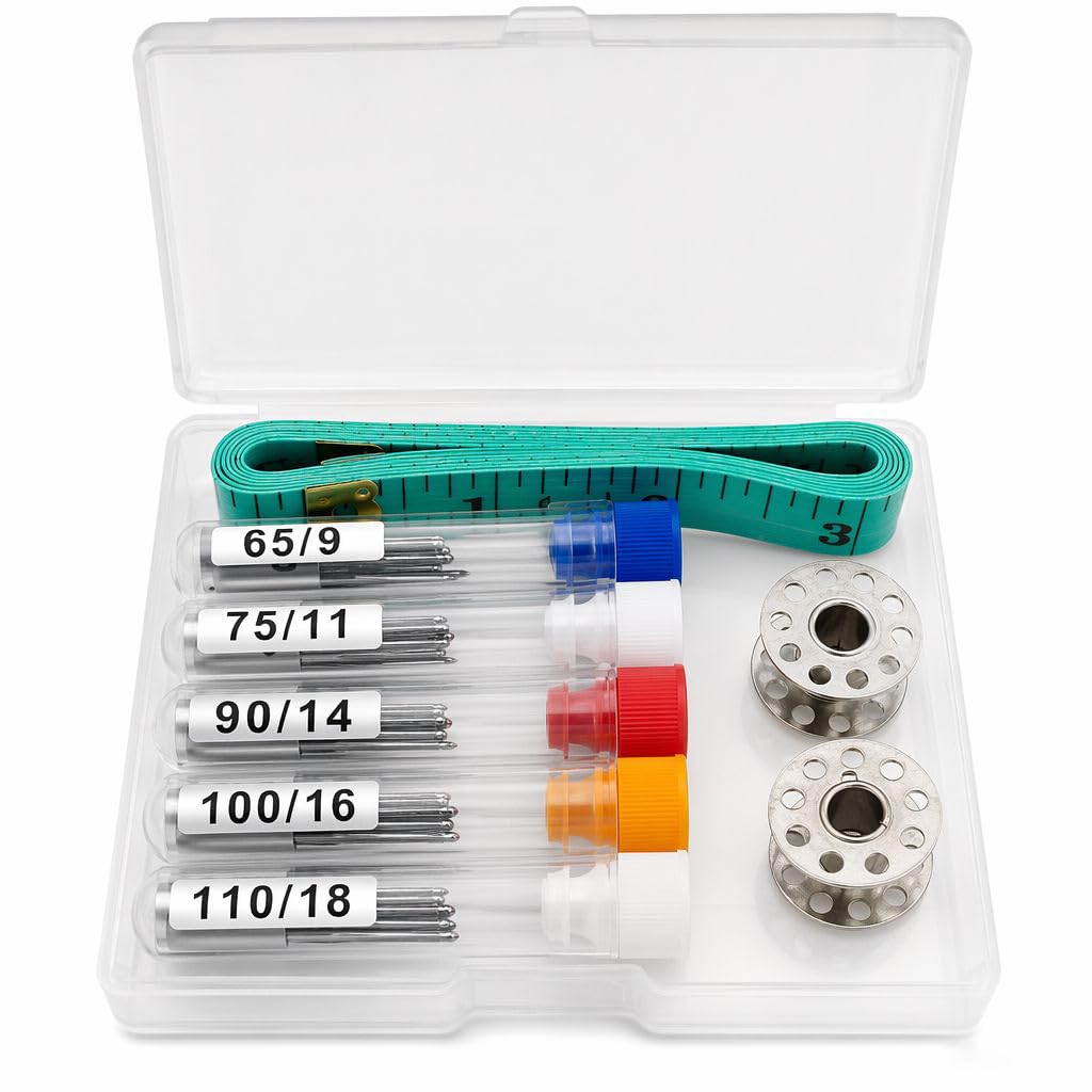 50 Pcs Universal Sewing Machine Needles HAX1 (65/9, 75/11, 90/14, 100/16 and Heavy Duty 110/18) Ideal for Various Fabrics, Compatible with Singer, Brother, Janome and Most Home Sewing Machine Brands