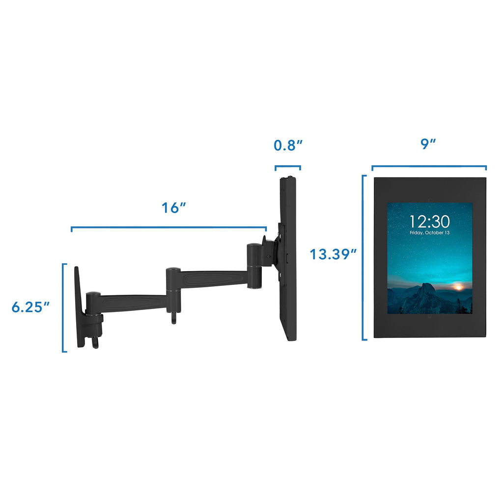 Mount-It! Anti-Theft Tablet Wall Mount with Swing Arm for iPad, iPad Air, iPad Pro | Lockable, Tamper-Proof Design, Full Motion Tilt, Swivel, Rotation, VESA 75x75 for Office, Retail, Black