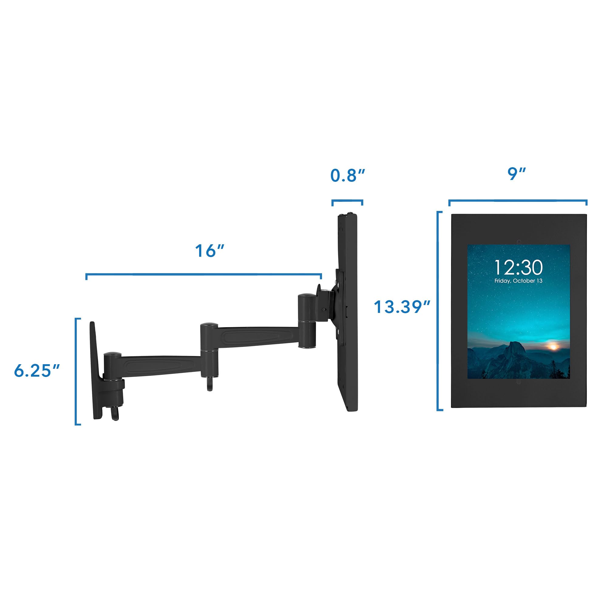 Mount-It! Anti-Theft Tablet Wall Mount with Swing Arm for iPad, iPad Air, iPad Pro | Lockable, Tamper-Proof Design, Full Motion Tilt, Swivel, Rotation, VESA 75x75 for Office, Retail, Black