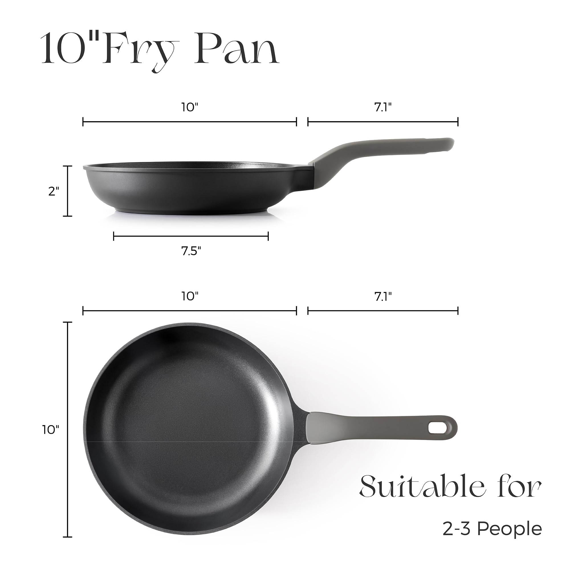 PRICUSIS Nonstick Frying Pan, 8/10/12 Inch Skillet with Stay Cool Handle, Fully Coated, Induction Compatible, 100% Dishwasher Safe, PFOA Free（10 Inch, Black Sesame）