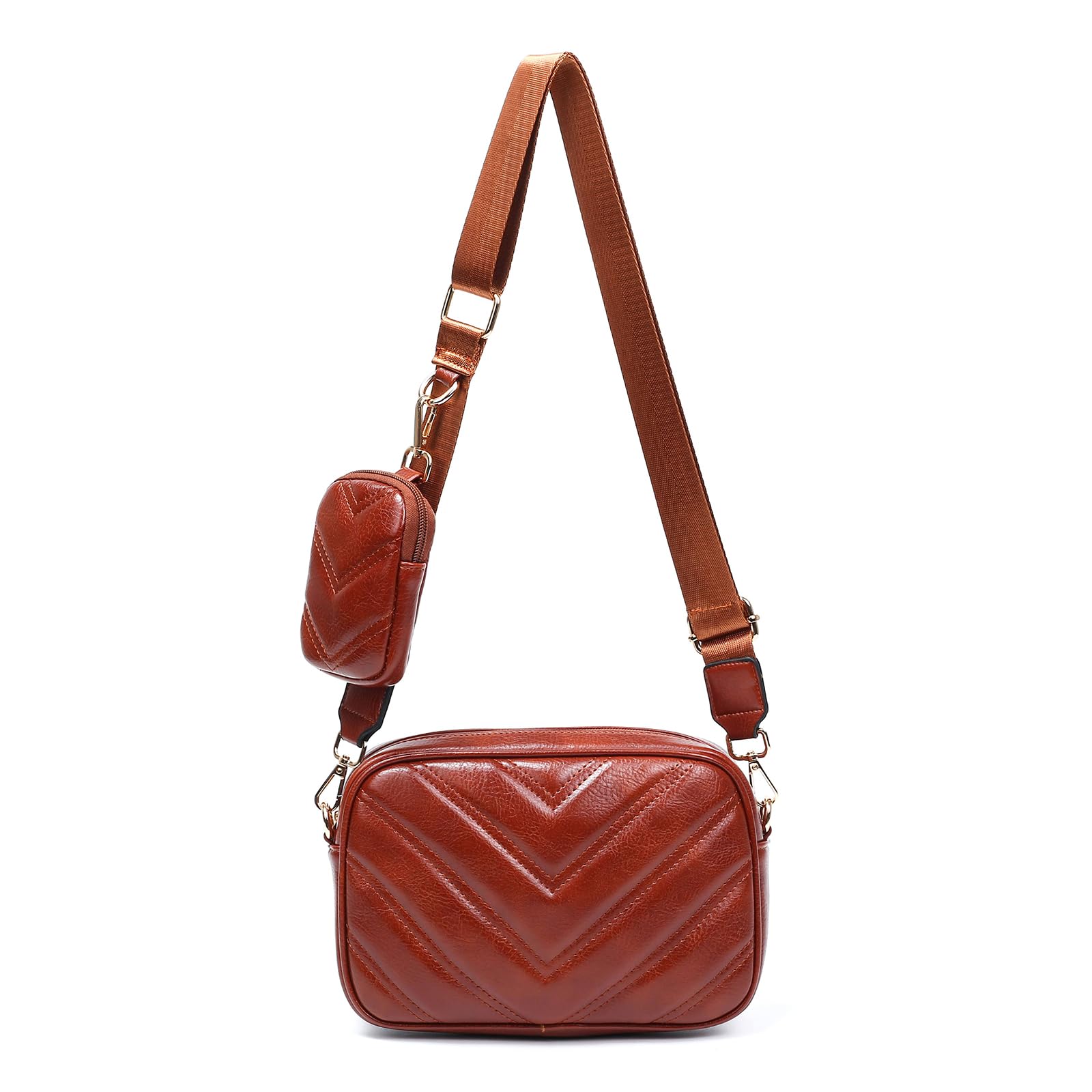Herald Chevron Quilted Small Crossbody Bag with Coin Purse Pouch, Women Square Camera Side Shoulder 2 Size Handbags | Chevron