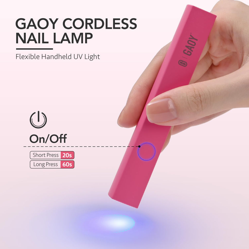 GAOY Handheld UV Light for Gel Nails, Mini Nail Lamp, Portable Cordless Rechargeable, Fast Curing, Diamond Pink