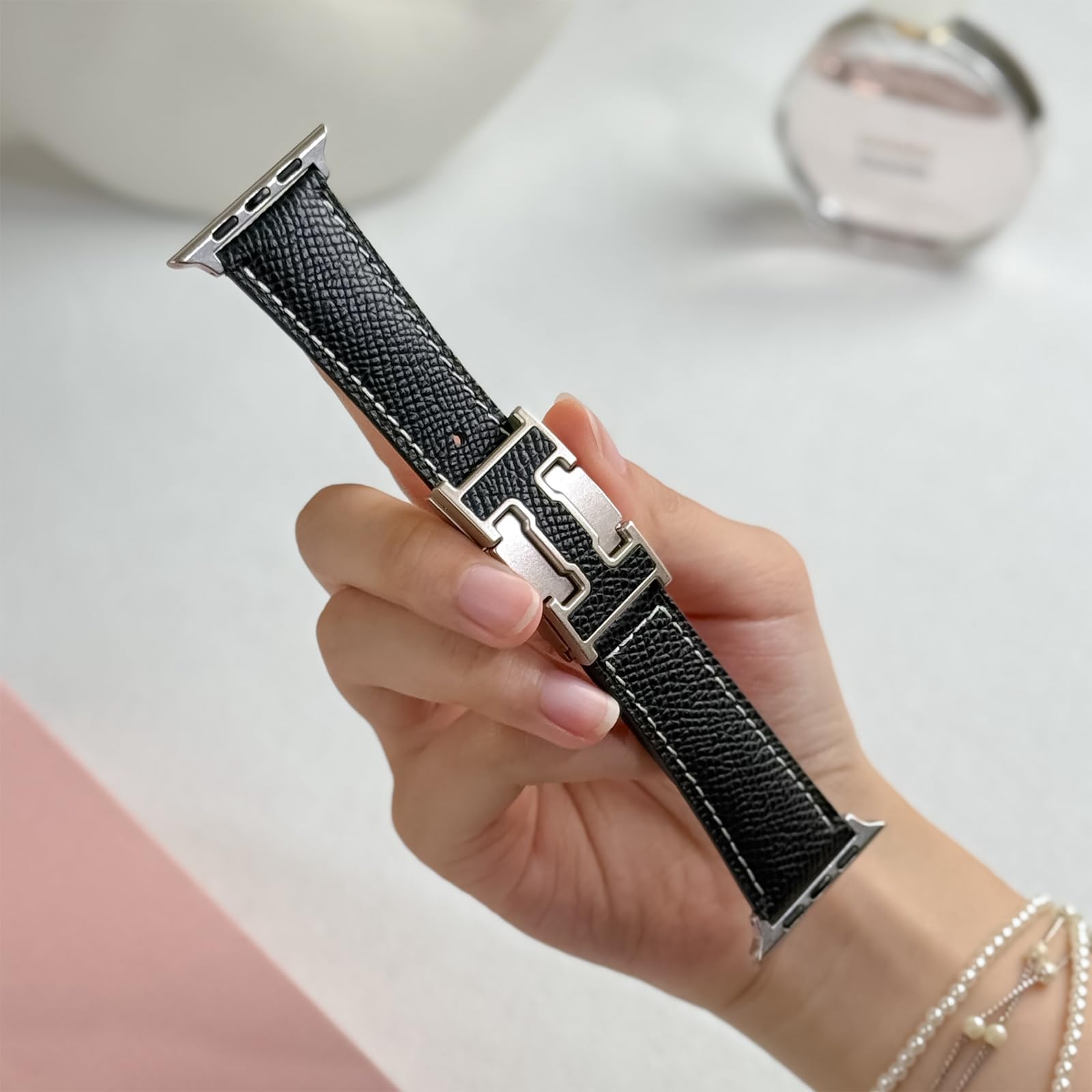 Designer Leather Band Compatible with Apple Watch 49mm46mm45mm44mm42mm41mm 40mm38mm for Women,Magnetic Buckle Replacement Strap for iWatch Ultra 3/2 /1 SE 3/2/1 Series 11/10/9/8/7/6/5/4/3/2/1
