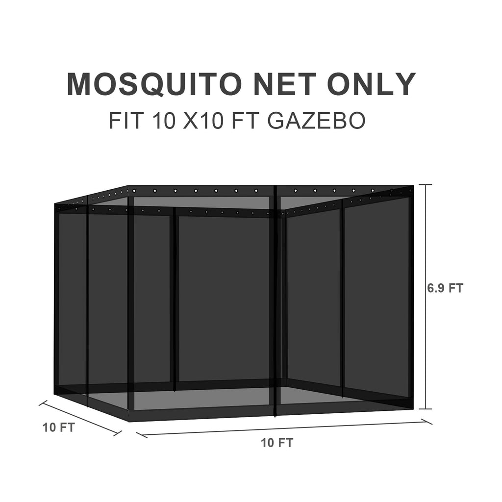 BPS 10' x 10' Gazebo Universal Mosquito Netting Screen Replacement, 4-Panel Mesh Screen Walls with Double Zippers for Outdoor Patio, Khaki (Mosquito Net Only)