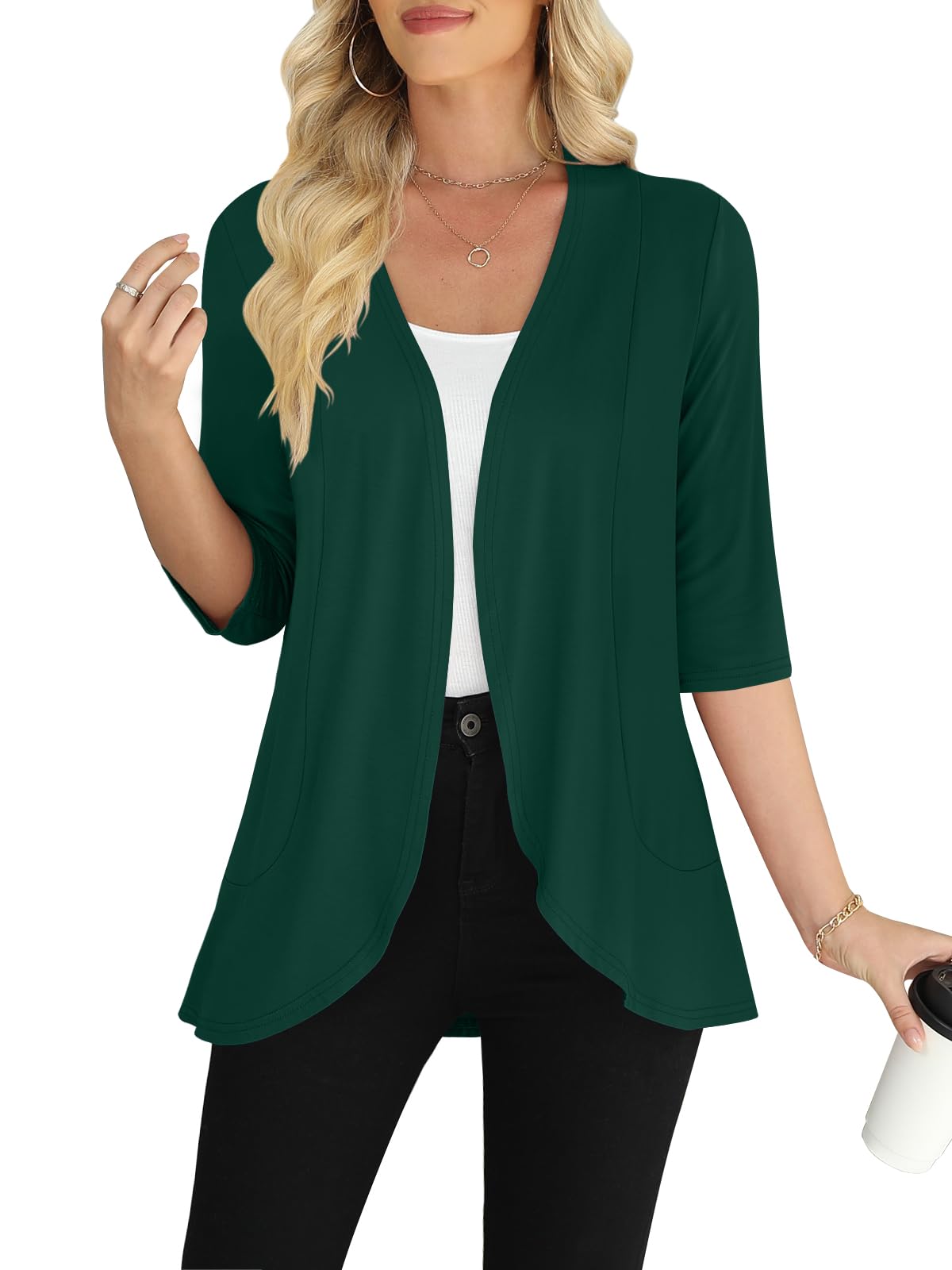 Yincro Women's Casual 3/4 Sleeve Cardigan Lightweight Soft Open Front Cardigans