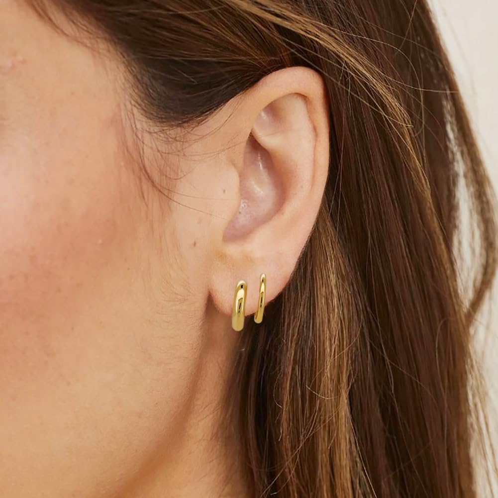 Obidos 14K Gold Plated Illusion Stud Earrings for Women | Triple Huggie Hoop Earrings for One Hole| Trendy Simple Hypoallergenic Fashion Accessories Gold Jewelry Gifts for Womens
