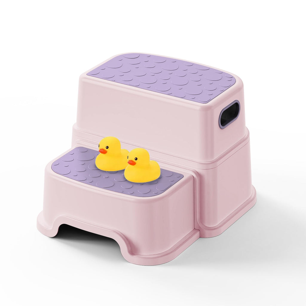 UNCLE WU Toddler Step Stool for Potty Training, Bathroom Sink & Toilet - 2 Step Kids Poop Stool, Non-Slip Step Stool with Handles, Dual Height Stepping Stool for Kitchen Counter (Include 2 Ducks)