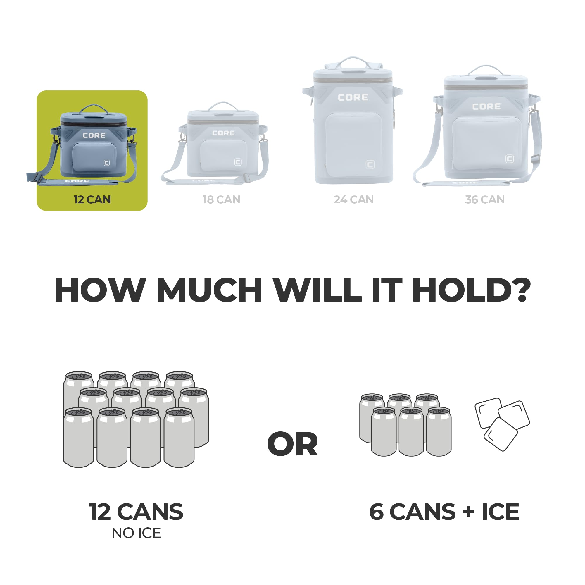 CORE Magnetic Leak Proof Soft Cooler with Waterproof Zipper | Insulated Bag Portable Ice Chest Box | Best Soft Cooler for Food & Beverages for Tailgating, Car Camping, Travel, and Family Beach Picnics