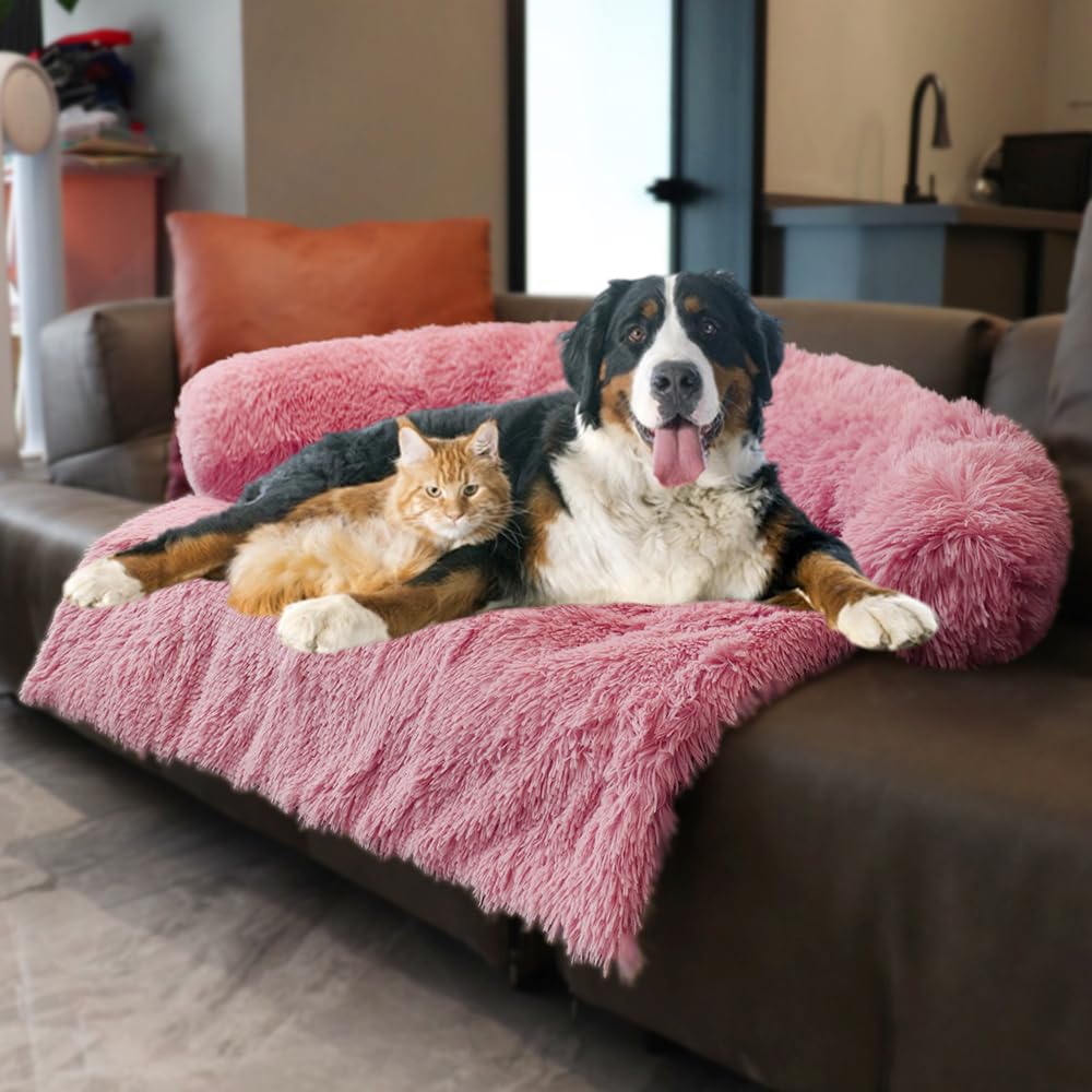 Luxurious Calming Dogs/Cats Bed Mats, Dog Pad Washable Removable Couch Cover, Plush Long Fur Mat for Pets, Waterproof Lining, Perfect for Small, Medium and Large Dogs and Cats (Beige, 31"x23")