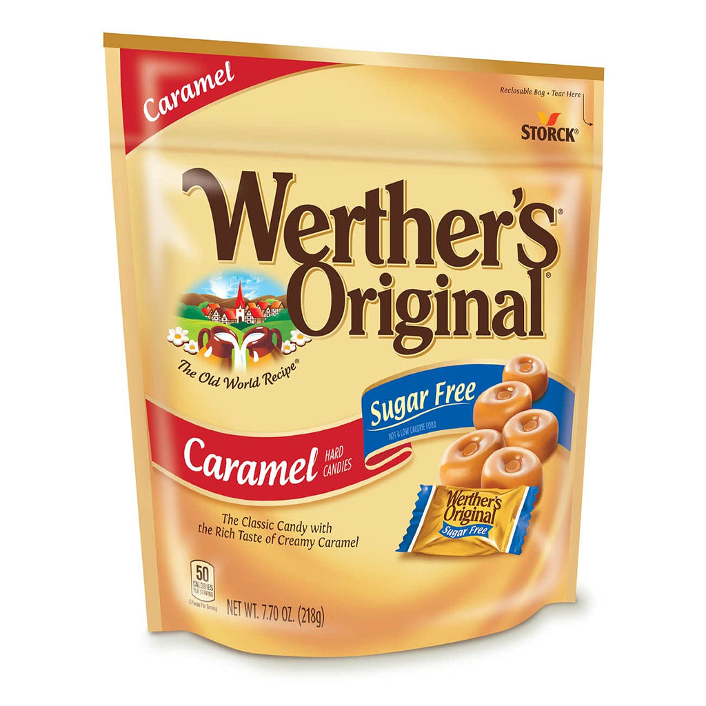 Werther's Original Hard Sugar Free Assorted Flavors, Caramel, Caramel Coffee, Caramel Apple Candy 7.7 Oz Bag