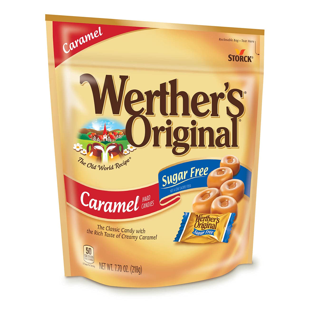 Werther's Original Hard Sugar Free Assorted Flavors, Caramel, Caramel Coffee, Caramel Apple Candy 7.7 Oz Bag