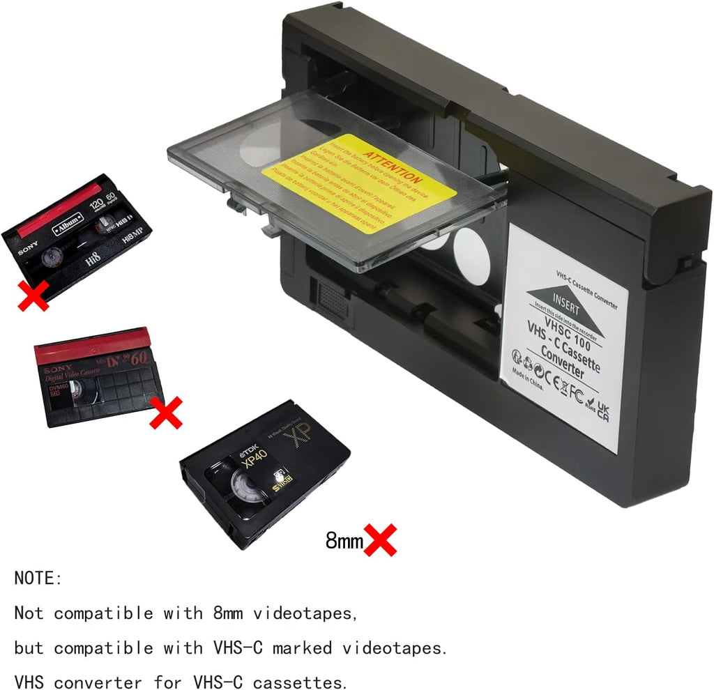 VHS-C Tape Cassette Adapter for Camcorders Motorized VHS VHS-C to VHS – Ideal for VCR Player, Video Cassette Player and VHS to Digital Converting