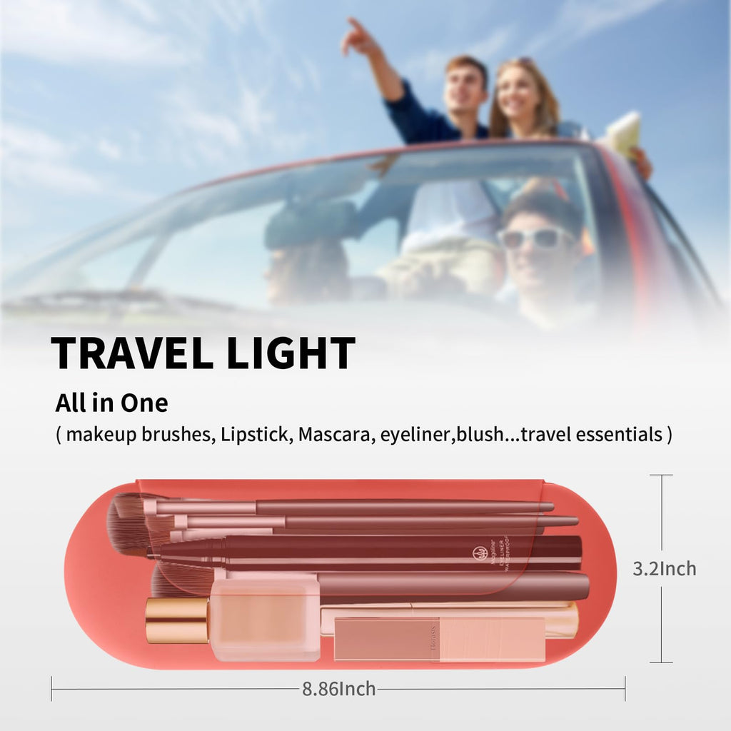 AGIKET Silicone Makeup Brush Holder Travel Cosmetic Bag：Soft Portable Cosmetic Face Brushes Holder with Upgrade Anti-Fall Out Magnetic Closure, Large Travel Makeup Brush Case - Walnut