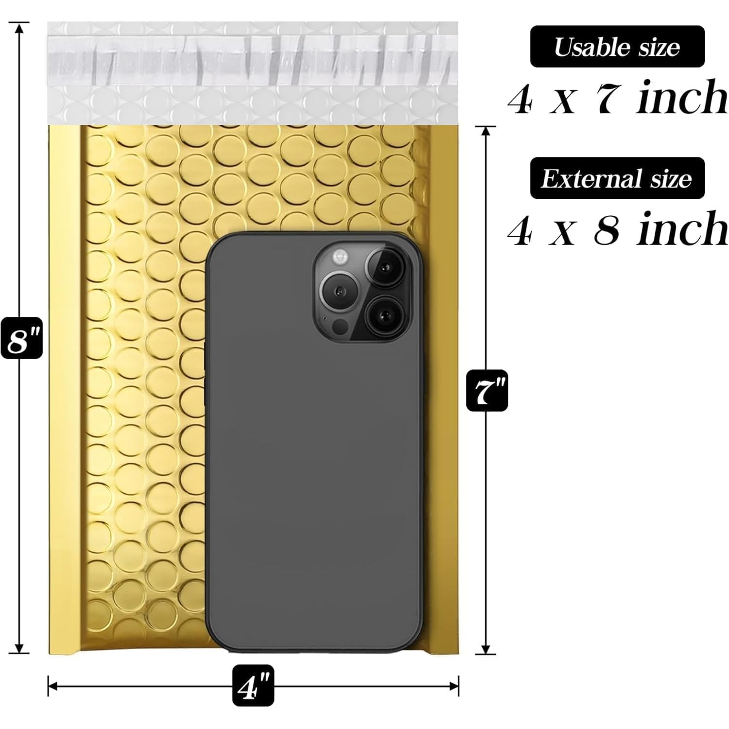 Fuxury Gold Bubble Mailers 4x8" 50 Pack, Usable Size 4X7" Strong Adhesion Metallic Bubble Envelopes,Waterproof Padded Envelopes Small Padded Mailer, Cute Packing for Jewelry, Makeup Supplie,Bulk #000